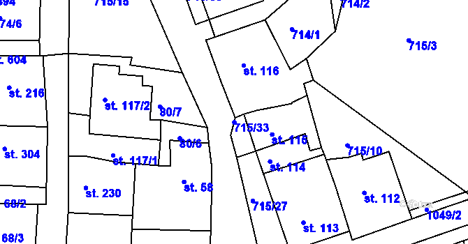 Parcela st. 715/33 v KÚ Bohosudov, Katastrální mapa