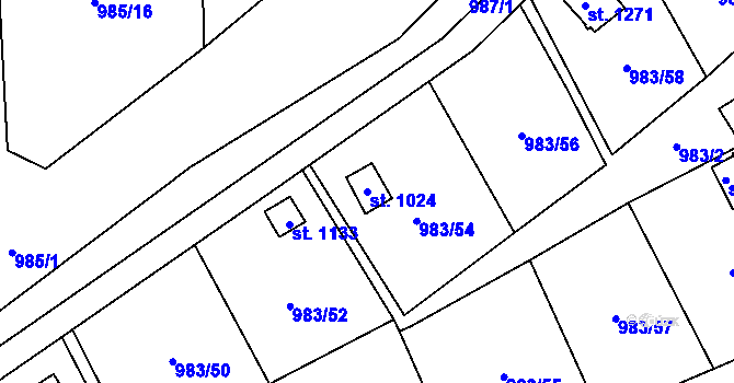 Parcela st. 1024 v KÚ Bohosudov, Katastrální mapa