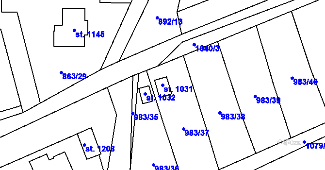 Parcela st. 1031 v KÚ Bohosudov, Katastrální mapa