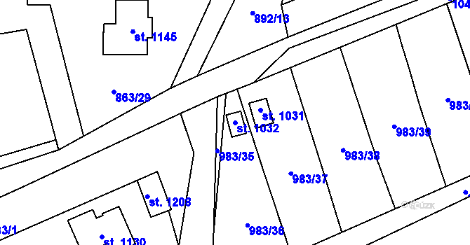 Parcela st. 1032 v KÚ Bohosudov, Katastrální mapa
