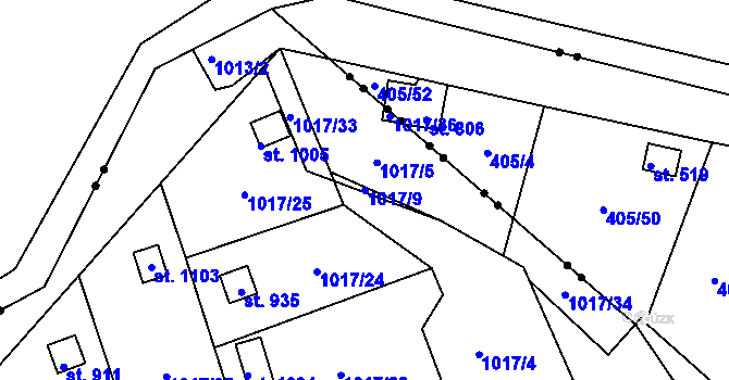 Parcela st. 1017/9 v KÚ Bohosudov, Katastrální mapa