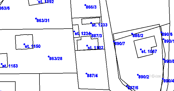 Parcela st. 1102 v KÚ Bohosudov, Katastrální mapa