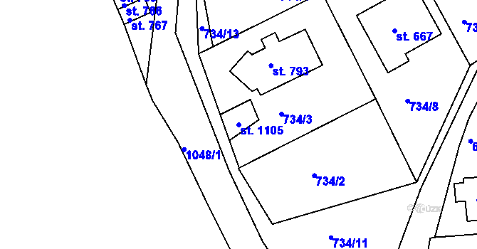 Parcela st. 1105 v KÚ Bohosudov, Katastrální mapa