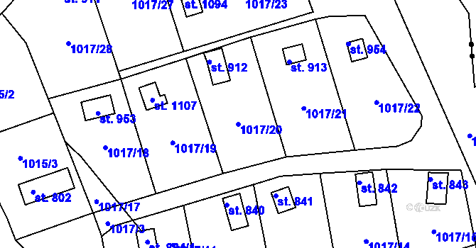 Parcela st. 1017/20 v KÚ Bohosudov, Katastrální mapa