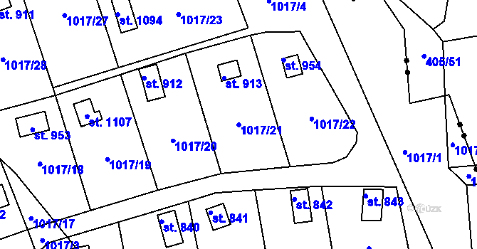 Parcela st. 1017/21 v KÚ Bohosudov, Katastrální mapa