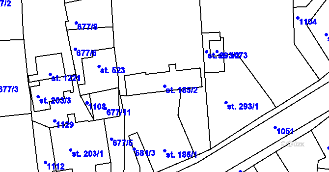 Parcela st. 185/2 v KÚ Bohosudov, Katastrální mapa