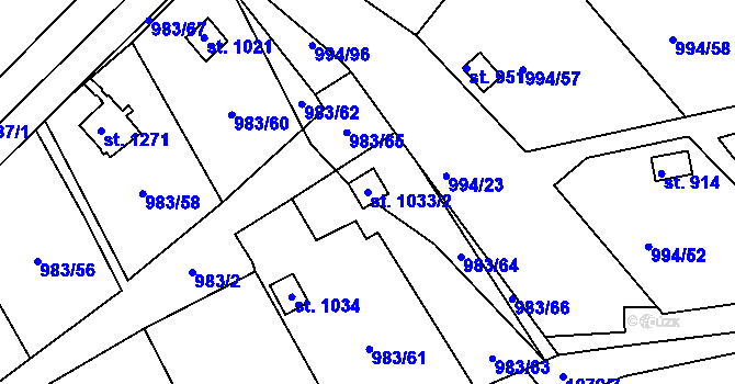 Parcela st. 1033/2 v KÚ Bohosudov, Katastrální mapa