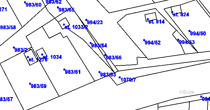 Parcela st. 983/66 v KÚ Bohosudov, Katastrální mapa