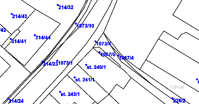 Parcela st. 1067/5 v KÚ Bohosudov, Katastrální mapa