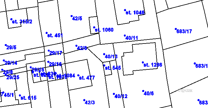 Parcela st. 40/13 v KÚ Bohosudov, Katastrální mapa