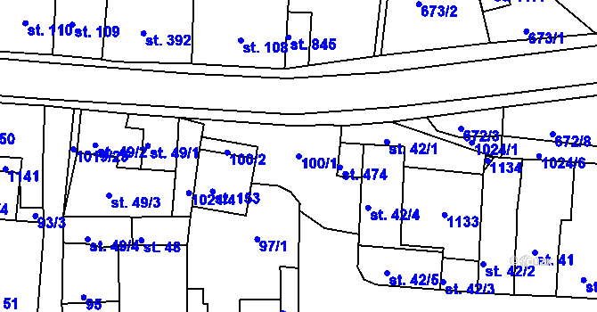 Parcela st. 100/1 v KÚ Bohosudov, Katastrální mapa