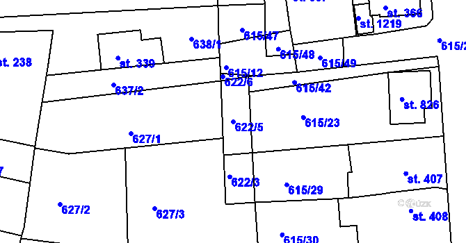 Parcela st. 622/5 v KÚ Bohosudov, Katastrální mapa