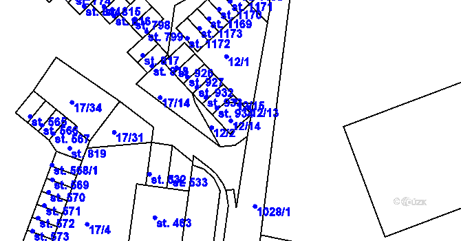 Parcela st. 12/14 v KÚ Bohosudov, Katastrální mapa