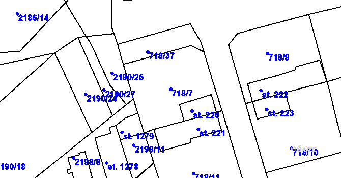 Parcela st. 718/7 v KÚ Nové Modlany, Katastrální mapa