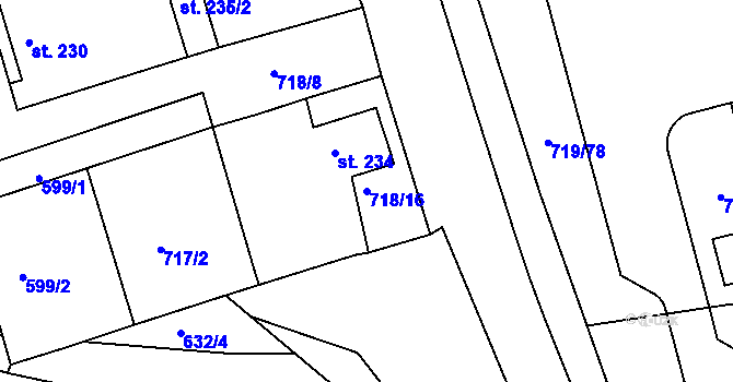 Parcela st. 718/16 v KÚ Nové Modlany, Katastrální mapa