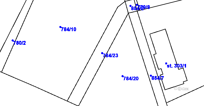 Parcela st. 784/23 v KÚ Nové Modlany, Katastrální mapa