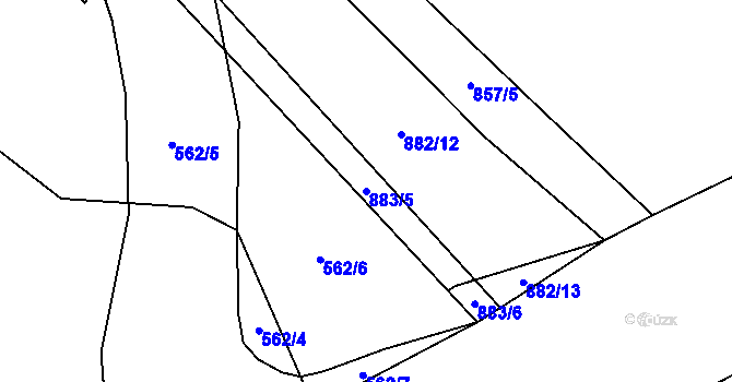 Parcela st. 883/5 v KÚ Nové Modlany, Katastrální mapa
