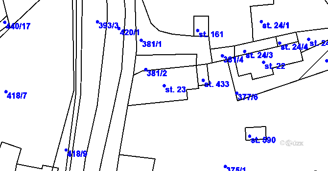 Parcela st. 23 v KÚ Maršov u Krupky, Katastrální mapa