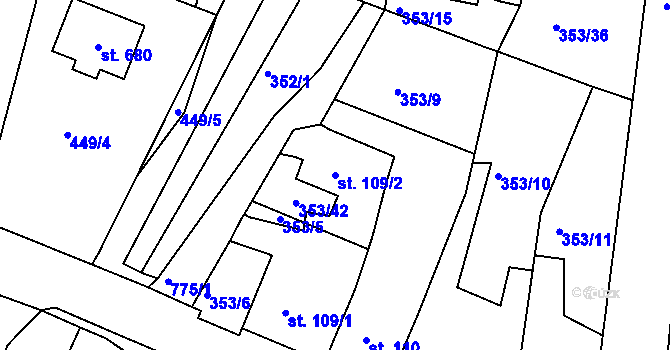 Parcela st. 109/2 v KÚ Maršov u Krupky, Katastrální mapa