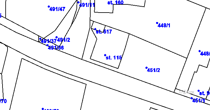 Parcela st. 115 v KÚ Maršov u Krupky, Katastrální mapa