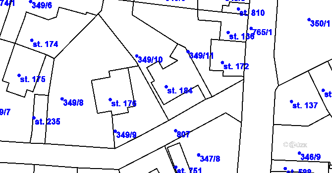 Parcela st. 184 v KÚ Maršov u Krupky, Katastrální mapa
