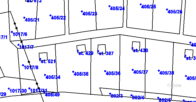 Parcela st. 387 v KÚ Maršov u Krupky, Katastrální mapa