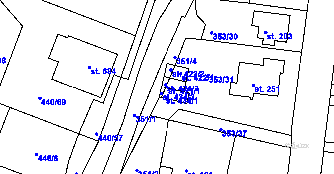 Parcela st. 421/1 v KÚ Maršov u Krupky, Katastrální mapa