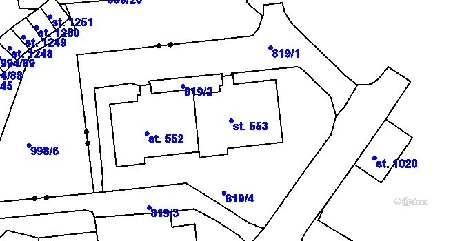 Parcela st. 553 v KÚ Maršov u Krupky, Katastrální mapa