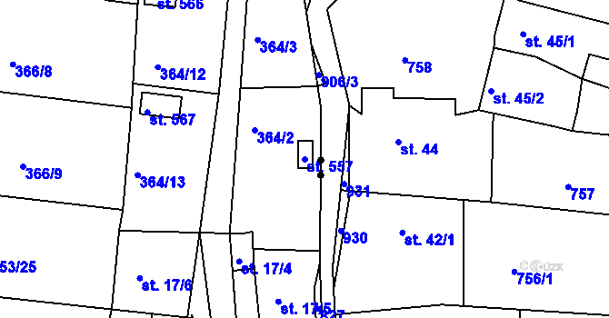 Parcela st. 557 v KÚ Maršov u Krupky, Katastrální mapa