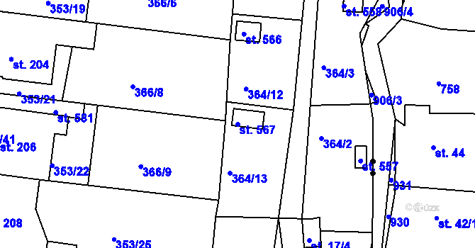 Parcela st. 567 v KÚ Maršov u Krupky, Katastrální mapa