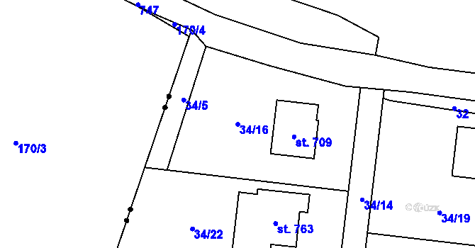 Parcela st. 34/16 v KÚ Maršov u Krupky, Katastrální mapa