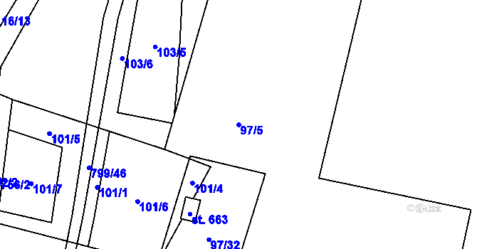 Parcela st. 97/5 v KÚ Maršov u Krupky, Katastrální mapa