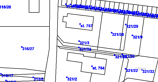 Parcela st. 321/3 v KÚ Maršov u Krupky, Katastrální mapa