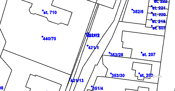 Parcela st. 421/1 v KÚ Maršov u Krupky, Katastrální mapa