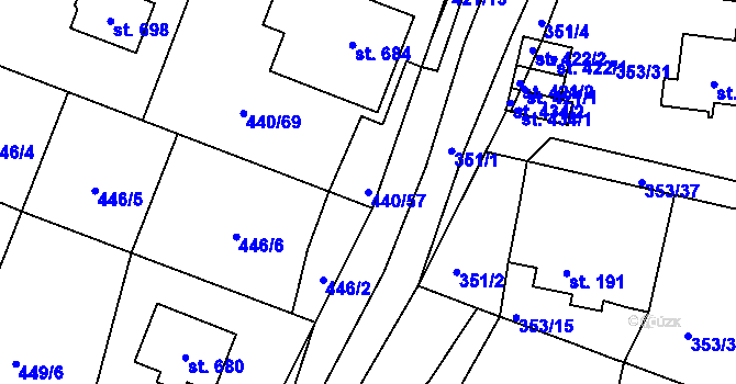 Parcela st. 440/57 v KÚ Maršov u Krupky, Katastrální mapa