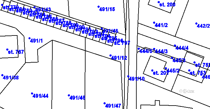 Parcela st. 491/12 v KÚ Maršov u Krupky, Katastrální mapa