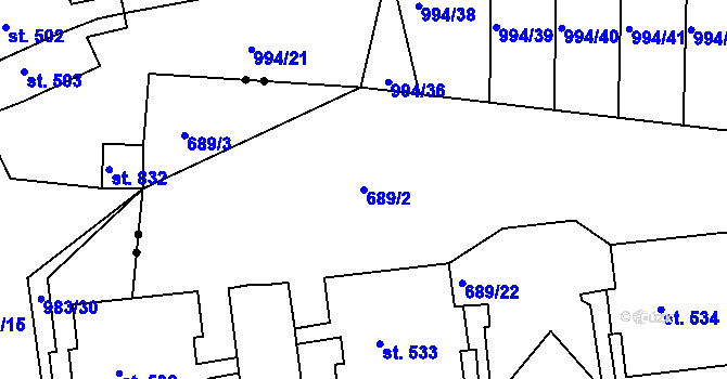 Parcela st. 689/2 v KÚ Maršov u Krupky, Katastrální mapa