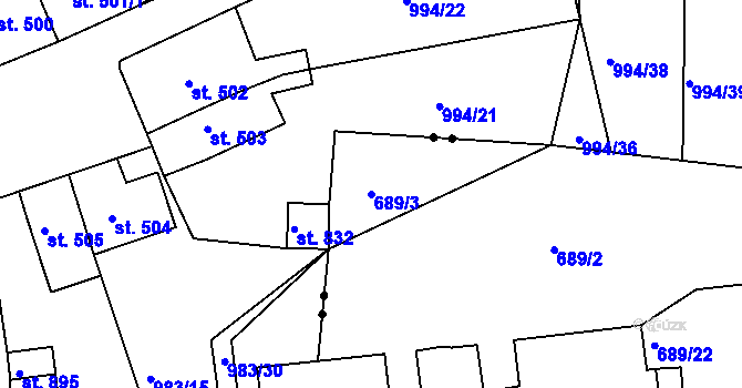 Parcela st. 689/3 v KÚ Maršov u Krupky, Katastrální mapa