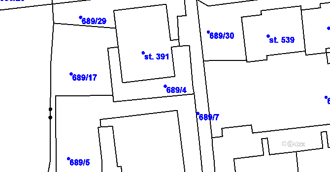 Parcela st. 689/4 v KÚ Maršov u Krupky, Katastrální mapa