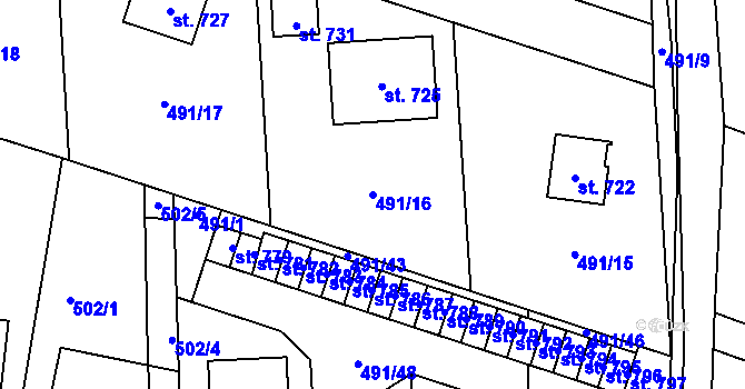 Parcela st. 491/16 v KÚ Maršov u Krupky, Katastrální mapa
