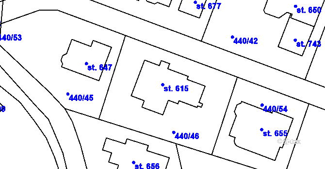 Parcela st. 615 v KÚ Maršov u Krupky, Katastrální mapa