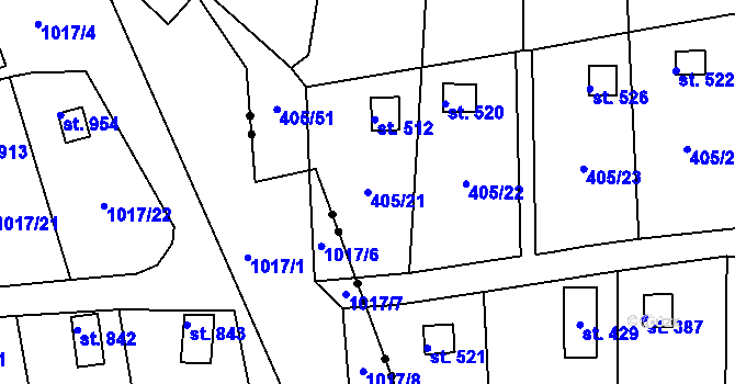 Parcela st. 405/21 v KÚ Maršov u Krupky, Katastrální mapa