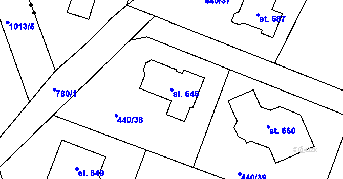 Parcela st. 646 v KÚ Maršov u Krupky, Katastrální mapa