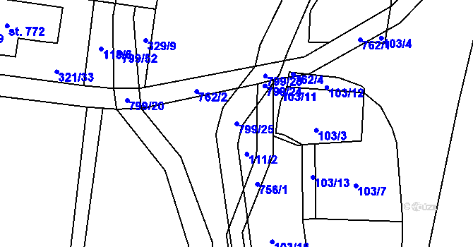 Parcela st. 799/25 v KÚ Maršov u Krupky, Katastrální mapa