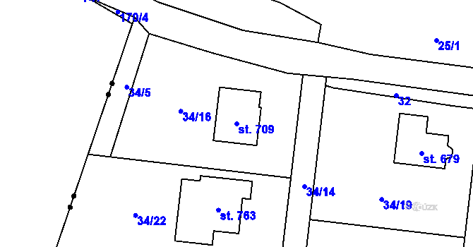 Parcela st. 709 v KÚ Maršov u Krupky, Katastrální mapa