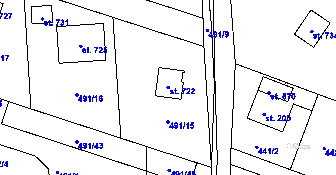 Parcela st. 722 v KÚ Maršov u Krupky, Katastrální mapa