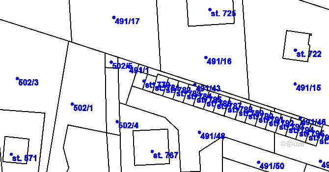 Parcela st. 782 v KÚ Maršov u Krupky, Katastrální mapa