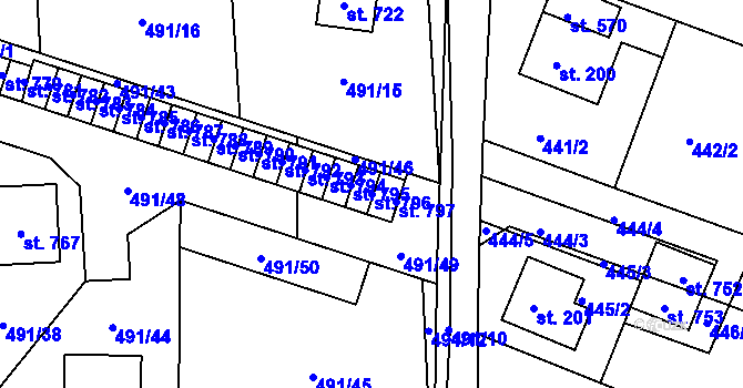 Parcela st. 796 v KÚ Maršov u Krupky, Katastrální mapa