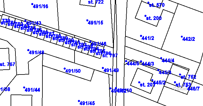 Parcela st. 797 v KÚ Maršov u Krupky, Katastrální mapa