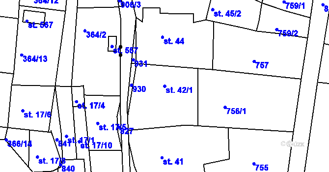 Parcela st. 42/1 v KÚ Unčín u Krupky, Katastrální mapa